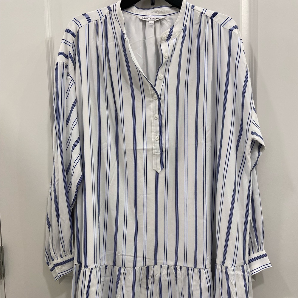 Elizabeth and James Blue and White Striped Long Sleeve Dress